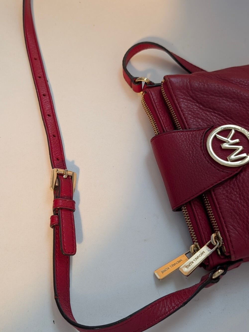 Michael Kors Crossbody Bag Soft Leather Gold Hardware Red - Picture 6 of 12